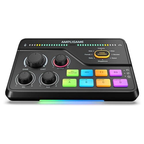 FIFINE SC8 RGB Gaming Audio Interface | XLR Preamp, Audio Mixer, 7.1ch Surround Headphone Amp, EQ Modes, Voice Changer, Game/Chat Balance. for Streaming, Living.