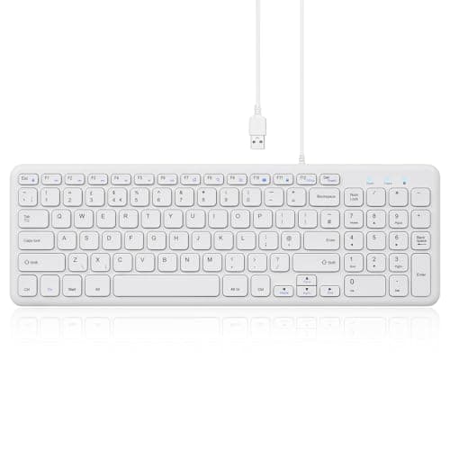Perixx PERIBOARD-213U Quiet USB Wired Keyboard, Compact Design with Number Pad, Slim Chiclet Keys, Media Control Hotkeys, Space-Saving for Office/Home, UK QWERTY Layout, White