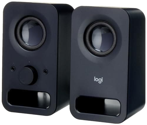 Logitech Z150 PC Speaker, Stereo Sound, 2 Speakers, 6 Watts Peak Power, 3.5mm Input, Right Speaker Controller, Headphone Jack, UK Plug, PC/TV/Mobile Phone/Tablet - Black | 3.5mm Audio Input, Integrated Controls, Headphone Jack, UK Plug, Computer/Smartphone/Tablet/Music Player - Midnight Black