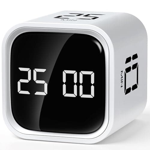 HAUSPROFI Pomodoro Timer Cube, 5/10/25/50 Min Preset & Custom Modes, Focus Timer & ADHD Aids, Kids & Adults, Silent/Sound Option, Gravity Sensor Flip, White