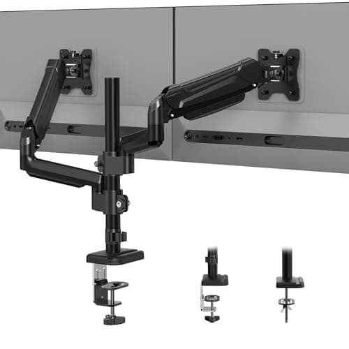 BONTEC Dual Monitor Desk Mount for 13-32 Inch Screens, Adjustable Gas Spring Arm Stand, Tilt, Swivel, Rotation, VESA 75/100mm, Cable Management, 9kg Weight Capacity, Ergonomic Design, for Office Work