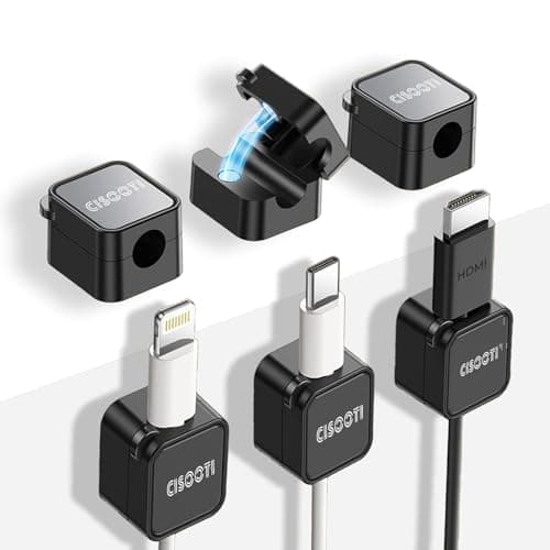 Magnetic Cable Clips, 6 Pack-No-residue Cord Cable Management, Wire Holder Organiser, Desk Tidy, Phone Charging Cable Keeper for USB, HDMI, Wall, PC, Car, Office, Home- Black