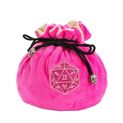 cusdie High-Capacity Velvet Dice Bags with Pockets Storage Bag Capacity 200+ Dice Holder for DND RPG Game Dices Collection(Pink)