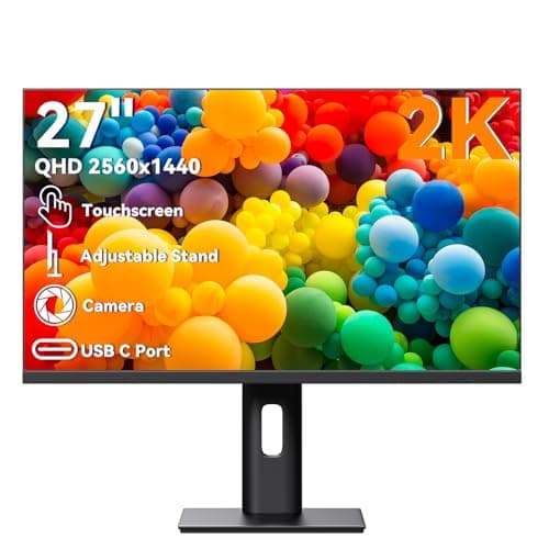 Pisichen Touchscreen Monitor 27 Inch 2K 100Hz Gaming Monitor with Camera, QHD 2560x1440 IPS PC Monitors, 10-Point Multi Touch Screen Computer Monitors, with USBC HDMI Ports, Built-in Speakers