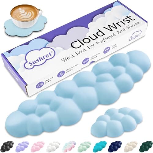 Sushret Cloud Wrist Rest Keyboard, Cloud Palm Rest Set with PU Leather Memory Foam, Cute Keyboard Rest for Wrist Support and Arm Rest, Desk Cloud Wrist Pad for PC/Gaming/Hand Cushion/Computer-Blue