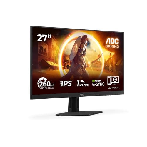 AOC 27G4ZRE 27 inch FHD Gaming Monitor 260Hz, Fast IPS Panel, 1ms GtG, HDR10, G-Sync Compatible, (1920x1080 HDMI 2x 2.0 DP 1x 1.4) Black