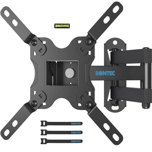 BONTEC TV Wall Bracket for Most 13-42 Inch TV, Adjustable TV Wall Mount, Tilt, Swivel, 360°Rotation, VESA 200x200mm up to 20kg, Universal TV Mount with Safety Screws, Bubble Level, Cable Ties Included