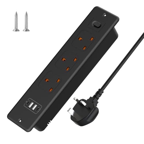 Recessed Desk Power Socket, 3M Extension Lead, 3 Outlets with USB-C