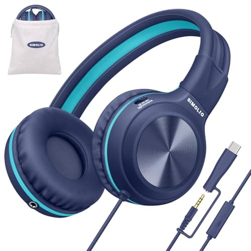 SIMOLIO Manyshare Kids Wired Headphones with Cord, USB-C & 3.5mm Adapter