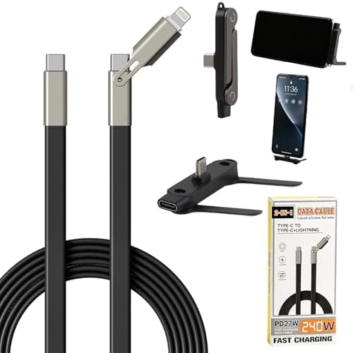 2-in-1 Invisible Stand Charger Cable - Flat Phone Charger with Stand, 240W Fast Charging Cable 4 FT, Type C Multi-Angle Adjustable Holder, for Smartphones, Tablets, Laptops, and Gaming Devices