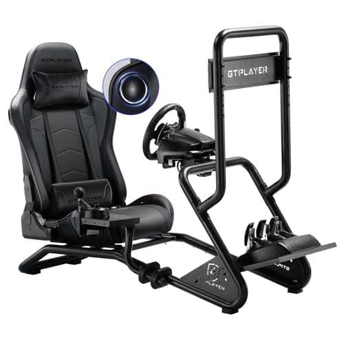 GTPLAYER Racing Simulator Cockpit with Seat, Sim Racing Cockpit with 3D Stereo Speakers, Monitor Holder, Adjustable Steering Wheel Mount, Gear Shift Holder and Pedals Multi-function Adjustable