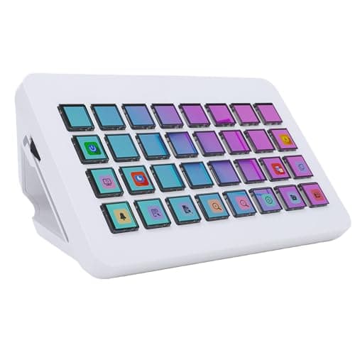 Tosuny 32 Key Programmable Macro Keyboard with LCD Visual Buttons, Customizable Stream Controller, Control Console for PC Game Live Streaming Content Creators (White)