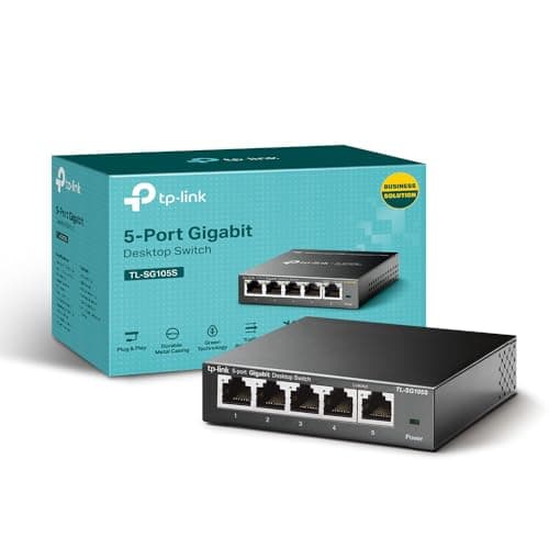 TP-Link TL-SG105S 5-Port Gigabit Network Switch, Metal Ethernet Splitter | Power-Saving Ethernet Switch, Desktop & Wall-Mounting, Silent Operation, Plug & Play, Home/Office/Surveillance