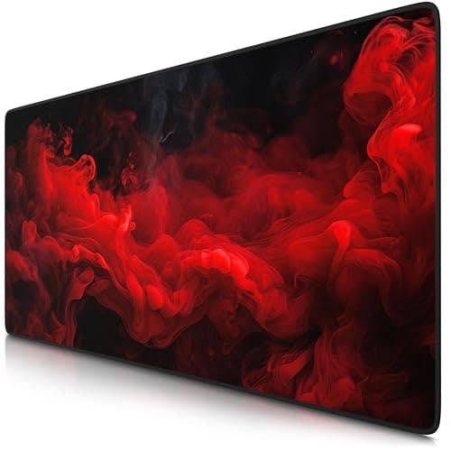 TITANWOLF - XXL Mouse Mat - Mouse Pad 900 x 400 x 3mm –Speed Gaming Mouse Pad - Extra Large - Table Mat Large Size - improved Precision and Speed – Design Red Smoke