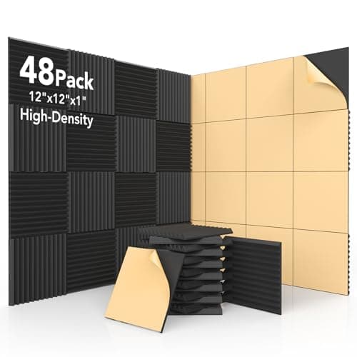 AUSLET 48 Pack Acoustic Foam Panels with Self-Adhesive, 12x12x1 Inches Wedge Soundproofing Panels for Walls, High Density Soundproof Foam for Studio, Home Office, Gaming Room