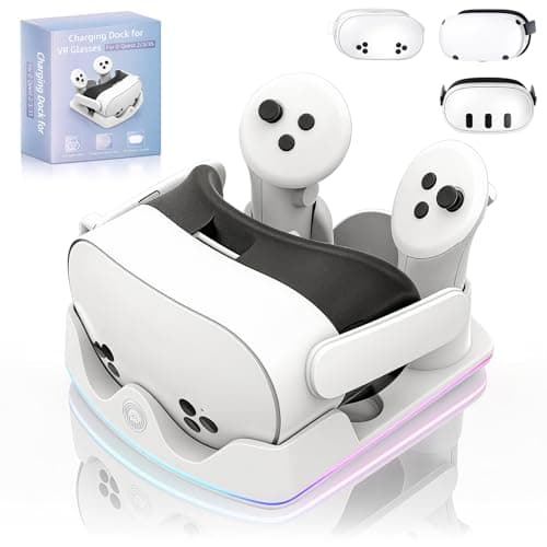 Charging Station Compatible with Meta Quest 2/3/3S, RGB Lighting, Charging Dock Station with USB-C Fast Charging for VR Headset and Touch Controller