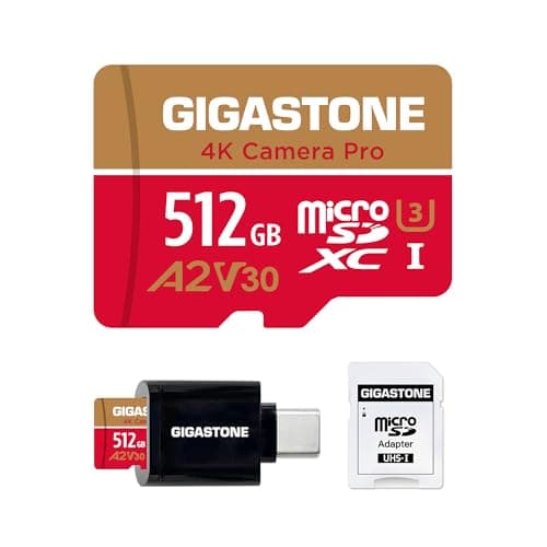 【5-Years Data Recovery】GIGASTONE 512GB Micro SD Card, 4K Camera Pro, A2 V30 UHS-I U3 C10, Up to 150/120MB/s, for Smartphone, GoPro, Action Cam, 4K UHD Video, with Adapter & USB-C Card Reader