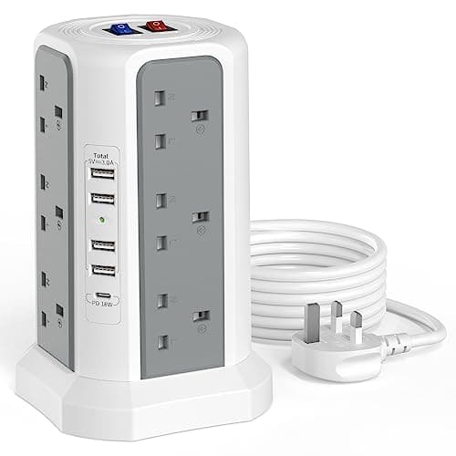 HAFINO Tower Extension Lead with USB Slots, PD18W USB C Fast Charger, 1.8M