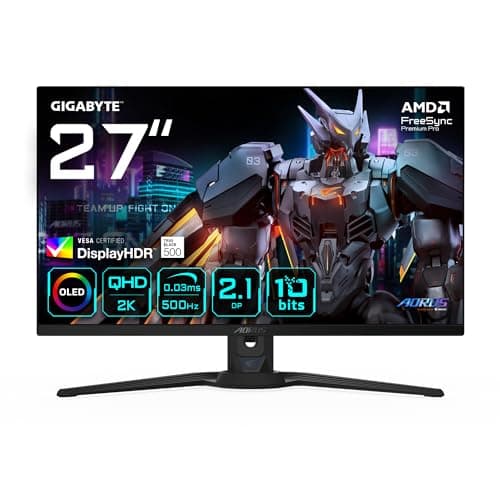 Gigabyte AORUS FO27Q5P 27" OLED QHD Gaming Monitor - 2560 x 1440, 500Hz, 0.03ms, KVM, 300 cd/m², FreeSync Premium Pro, DisplayHDR True Black 500, DisplayPort 2.1