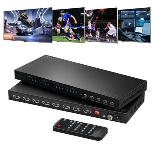 PORTTA 4x4 HDMI Matrix 4K 60Hz 4:4:4, 4 in 4 Out Switch Splitter, Audio Extractor, 16 EDID Modes with Remote Control Supports HDMI 2.0b, HDCP 2.2, HDR, YUV, ARC, 18Gbps, 3D, Downscaler 4K & 1080P