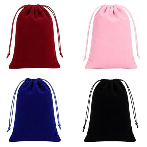 4Pcs Velvet Gift Bags, 7.08 X 5.11inch Velvet Drawstring Pouches, Dice Bag Small Drawstring Bag, Reusable Velvets Storage Bags and Travel Organizer for Tarot Rune Jewellery Crystal