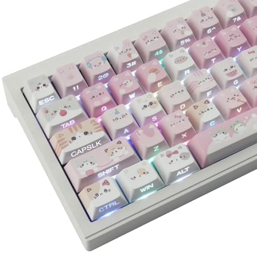 PBT Keycaps - Side Printed Keycap Set,136 Keys Shine Through Meow Meow Squad Custom Cat Keycaps, Cherry Profile Keyboard Keycap for Cherry Gateron MX Swithes ANSI Layout Mechanical Keyboards