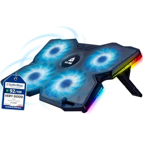 KLIM Wind Laptop Cooling Pad - More than 500 000 units sold - New Version - The Most Powerful Rapid Action Cooling Fan - Laptop Stand with 4 Cooling Fans at 1200 RPM - USB Fan - PS5 PS4 - RGB