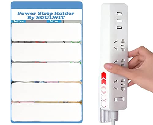 SOULWIT 5-Pack Self Adhesive Power Strip Holder, Surge Protector Fixator Wall Mount Punch Free Cable Management System for Remote Control Router Computer Kitchen Home and Office