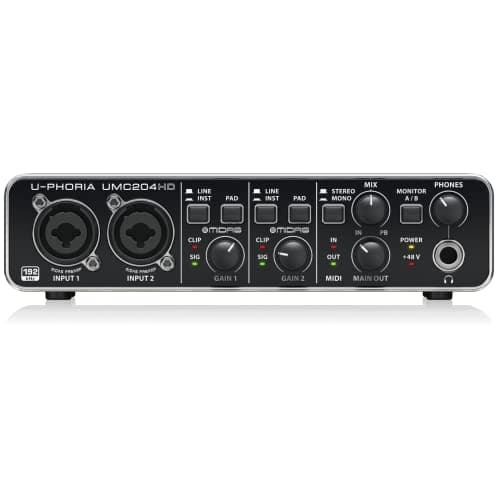 Behringer UMC204HD Audiophile 2x4, 24-Bit/192 kHz USB Audio/MIDI Interface with Midas Mic Preamplifiers | For Recording Microphones and Instruments