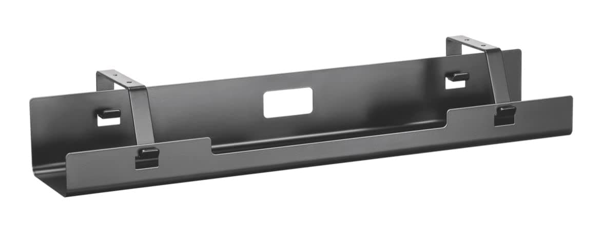 POUT Universal Wide Under Desk Cable Management Tray Organizer - 23.6 x 5.3 inch – for Wire/Cable Management - Hanging Easily Removable Rack with Cable Management Holes – Sturdy Stylish Black Steel