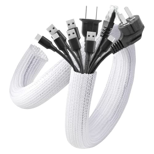 AGPTEK Cable Sleeve Cover White, Braided 3M/9.84ft Dia. 25-39mm for Desk, TV