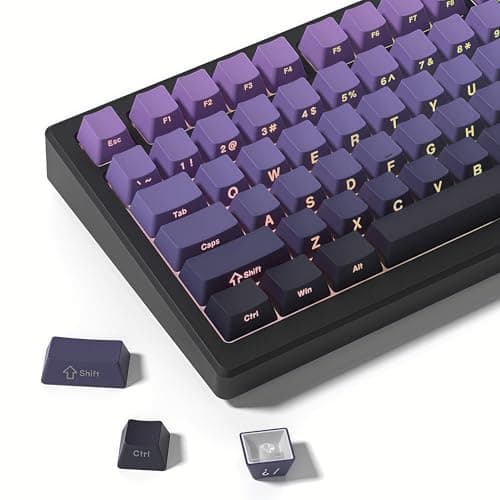 Womier Double Shot PBT Keycaps Set, Shine Through 60% 75%, Cherry Profile, Gradient Purple, Side Printed for Mechanical Gaming Keyboards (136 Keys)