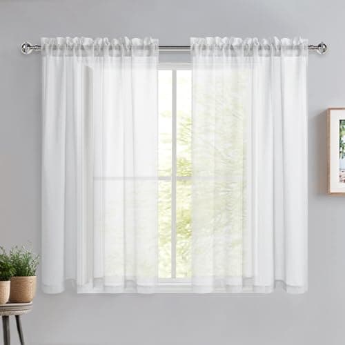 DWCN White Net Curtains for Windows 54Drop Rod Pocket Voile Curtain Bedroom