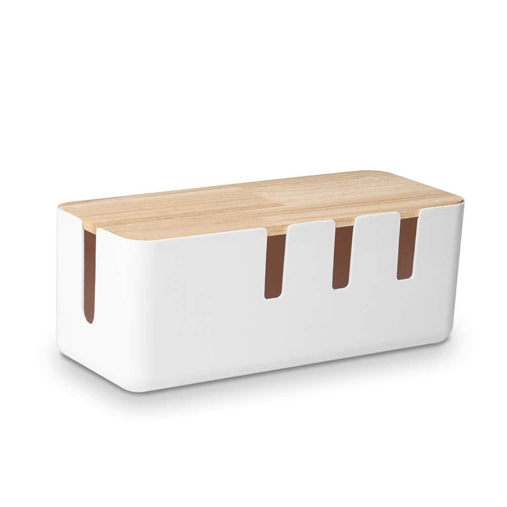 Baskiss Cable Management Box, 30.5x12.5x11.5cm, Wood Lid | Wire Organizer for Desk TV Computer USB Hub System, Cover & Hide Power Strips & Cords