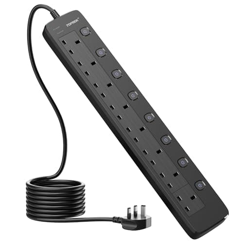 TOPREK 8 Way Extension Lead with Individual Switches, 2M Heavy Duty Socket