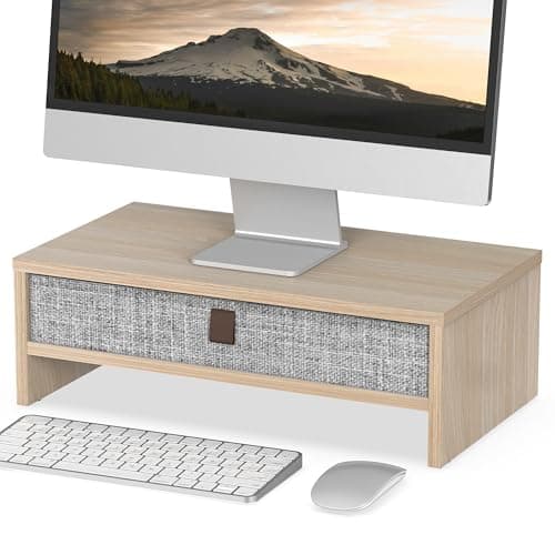 Fenge Monitor Stand Riser With linen Drawer,Max Load Capacity 20KG,Oak