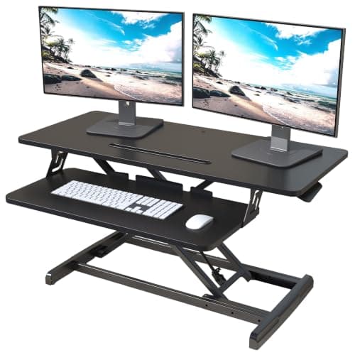 Lubvlook Standing Desk Converter, 36"/91.5cm Wide Height Adjustable Sit Stand Desk Riser for Dual Monitors with Keyboard Tray, Black