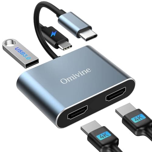 4-In-1 USB C to Dual HDMI Adapter 4K with 100W PD Charging, USB 3.0, USB C Splitter Extended Display for iPhone 17/16/15, MacBook, Surface