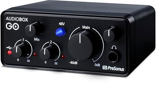 PreSonus AudioBox GO, USB-C Audio Interface, For Music Production, Streaming and Podcasting with 6 months of Fender Studio Pro Recording Software