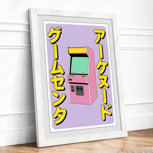 Neon Arcade Retro Framed Wall Art Print A2 White