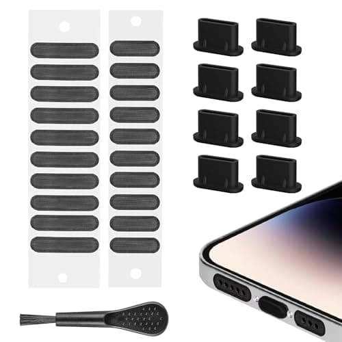 20-pack dustproof mesh stickers for iPhone 16/15/Pro/Pro Max, 8Pcs USB-C dust plugs, anti-dust, speaker mesh, phone charging port cleaner for all Type-C devices, black