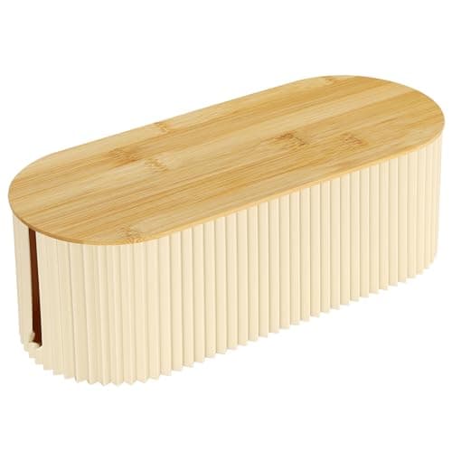 CRROEL Cable Tidy Box, Cables management box with Bamboo Lid, Cables Organised Box for Hiding Power Strips and Electrical Cords from TVs, Computers, and Desks 32.5x13x11cm (Beige)