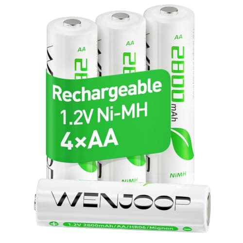 WENJOOP AA Rechargeable Batteries 4 Pack, 2800mAh NiMH 1.2V Double A Batteries, Low Self Discharge, Pre-Charged, for Game Controllers, Toys, Flashlights, Remote Controls