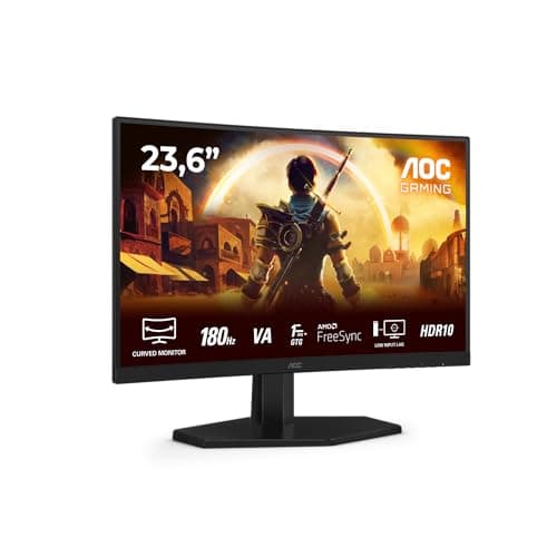 AOC C24G42E 24 inch FHD Gaming Monitor Curved, 180Hz, VA Panel, 4ms GtG, HDR10, FreeSync, Speakers, (1920x1080 HDMI 2x 2.0 DP 1x 1.4) Black