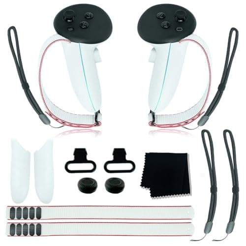 VR Headset Accessories Set for Meta/Oculus Quest 3 VR Battery Cover Replacement Kit Adjustable Active Straps Metal Ring Buckle Lens Cloth Joystick Caps for Oculus Quest 3 Controller Grips