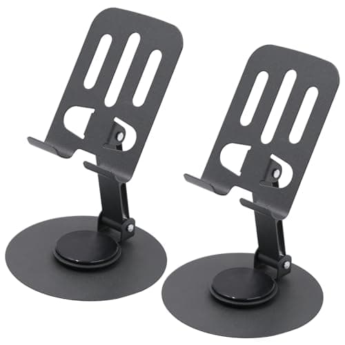 Esxiaze 2 Pack Metal Phone Stand, 360-Degree Rotating Adjustable Foldable Mobile Phone Stand for Live Streaming, Des, Tablet Desktop Mobile PhoneStand for iPhone, Galaxy, All 4"-8" MobilePhones