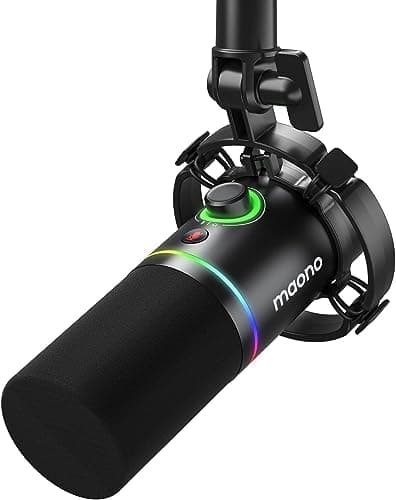 MAONO XLR/USB Dynamic Microphone, RGB Podcast Mic with Software for Streaming, Gaming, Recording, Voice-Over, Metal Microphone with Mute, Headphone Jack, Gain Knob & Volume Control-PD200X (Black)