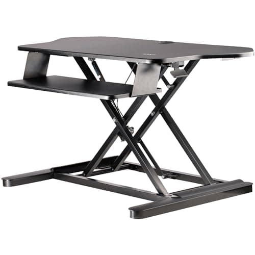 StarTech Corner Sit Stand Desk Converter for 35in (ARMSTSCORNR) | Large Surface (35" x 21"), Height Adjustable Ergonomic Desktop/Tabletop Standing Workstation, Supports Dual Monitors