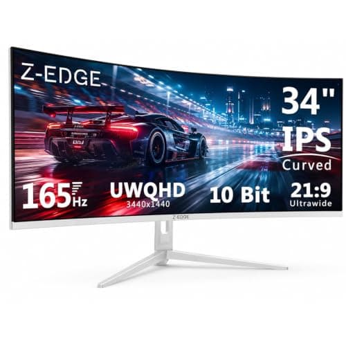 Z-Edge 34 Inch Ultrawide Curved Gaming Monitor 165Hz 3440x1440 1ms DP HDMI | 21:9 IPS UWQHD 1500R, 96% DCI-P3, 1.07B Colors, 10Bit, 120% sRGB, Adaptive Sync, PIP PBP, DP (165Hz) HDMI (100Hz), White