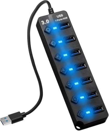 7 Port USB Hub 3.0 5Gbps, Powered Splitter Extension Adapter for PC